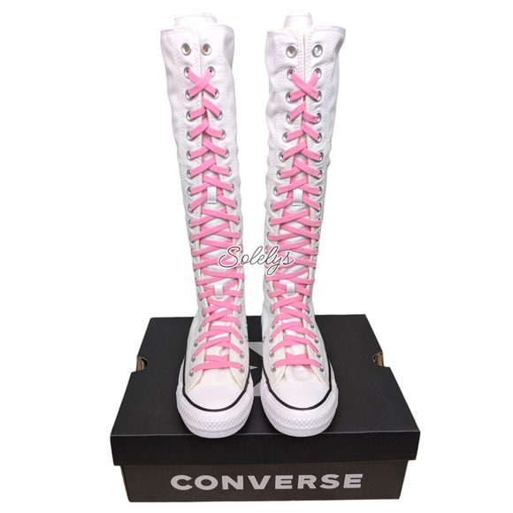 Converse CTAS XXHI Womens 6 White Pink Black Canvas Knee High Sneaker Boot NEW - Picture 2 of 10